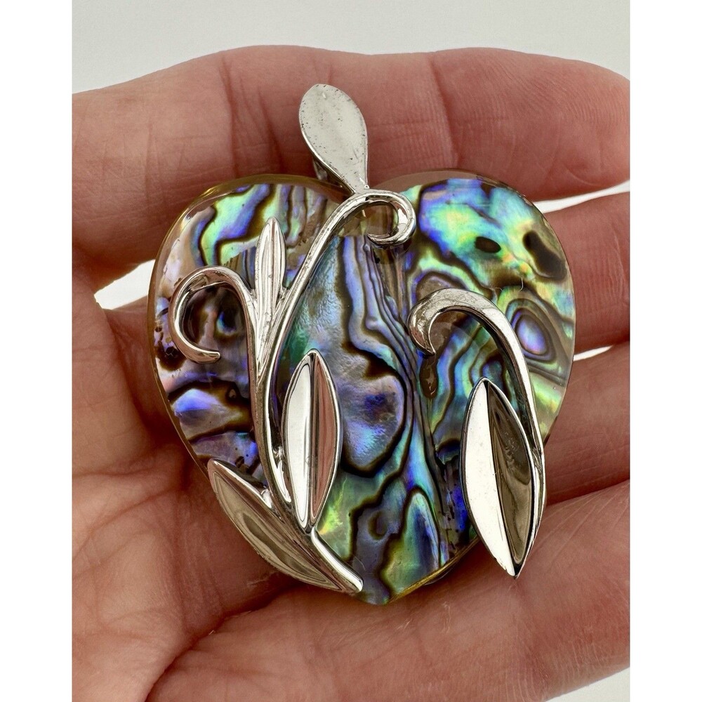 Vintage Sterling Interchangeable Heart Necklace Set Stone MOP Abalone